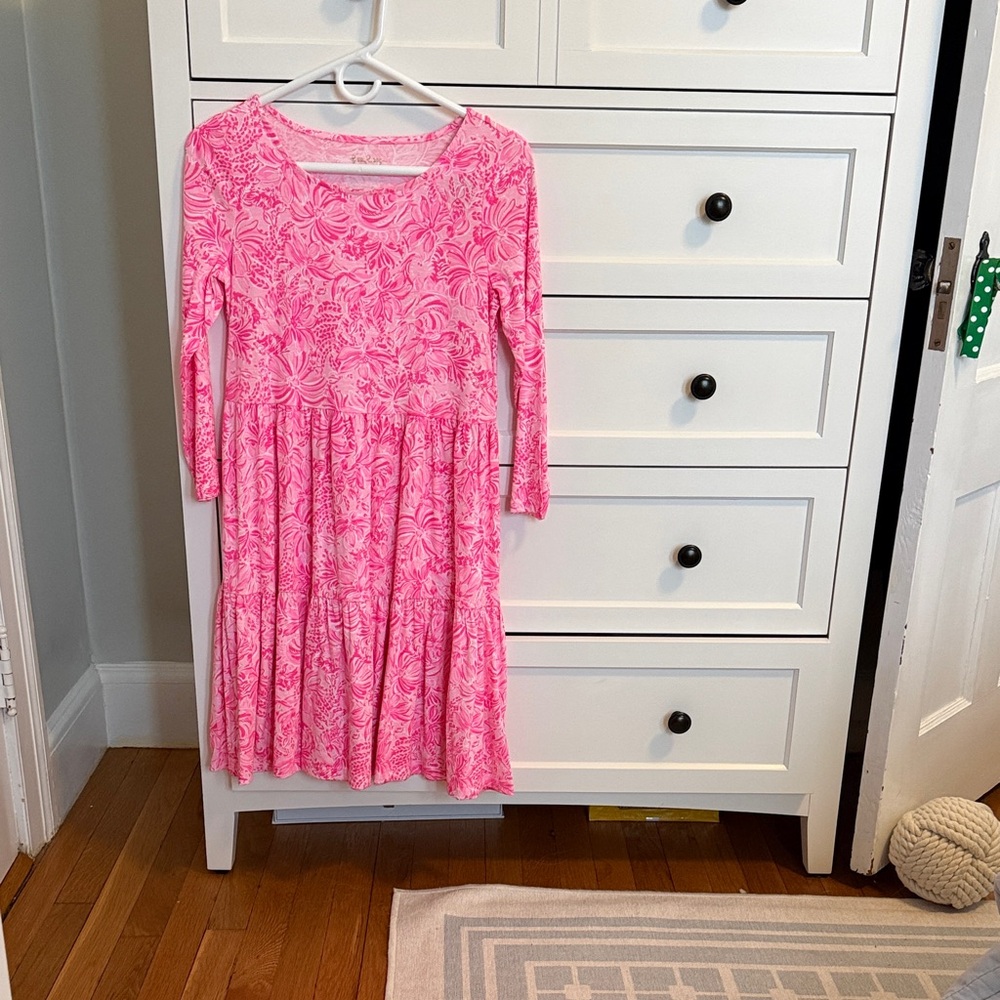 Lilly Pulitzer Bright Pink Floral Long-Sleeve Twirl Dress